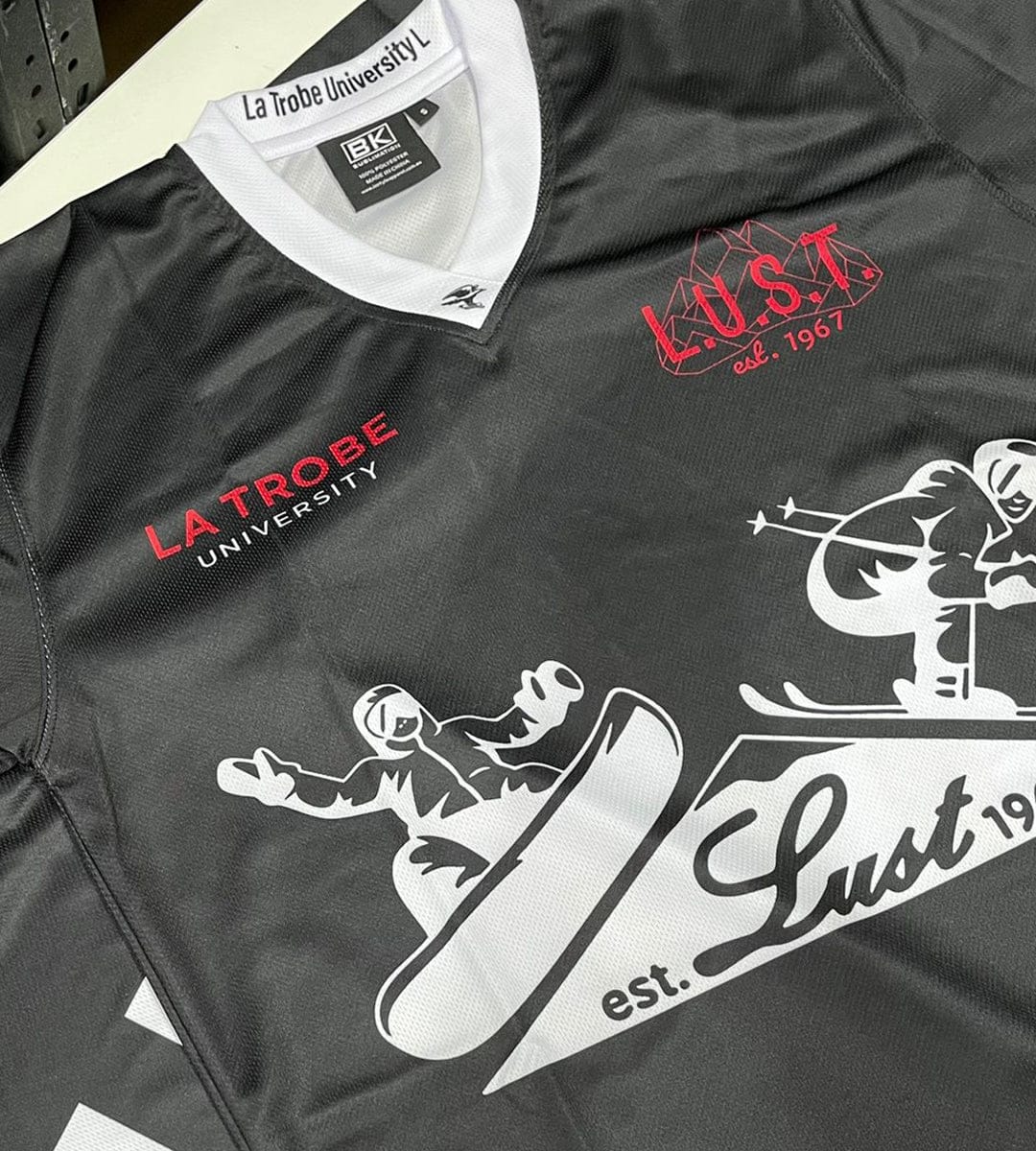 Close-up of sublimated fabric showing smooth print with no texture or ink build-up