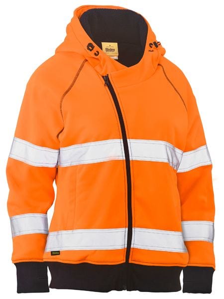 Bisley Hoodies Orange / 6 Bisley Women’s Taped Hi Vis Fleece Zip Front Hoodie with Sherpa Lining