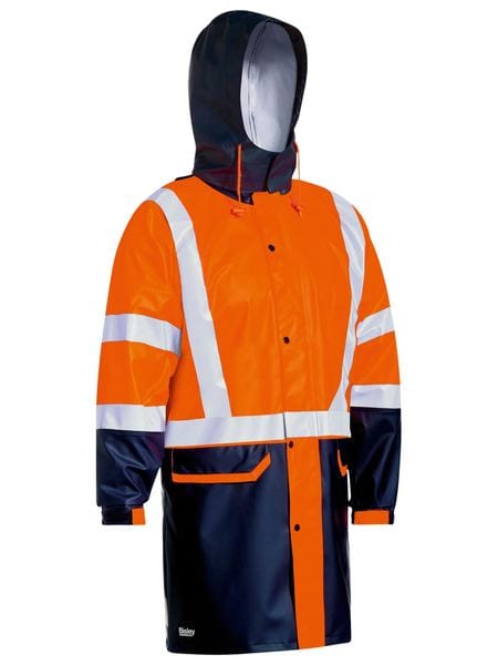 Bisley Jackets / Vests Orange/Navy / XS Bisley Taped Hi Vis Stretch PU Rain Coat