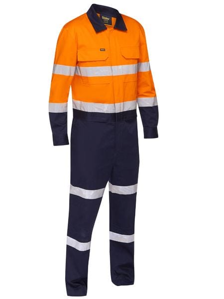 Bisley Overalls Orange/Navy / 77 Bisley Taped Hi Vis Work Coverall with Waist Zip Opening