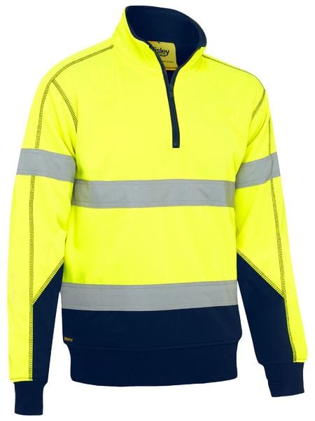 Bisley Polars Yellow/Navy / XS Bisley Taped Hi Vis 1/4 Zip Fleece Pullover with Sherpa Lining