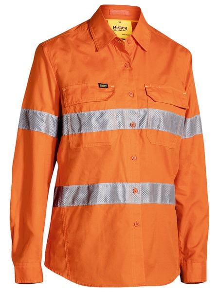 Bisley Polos / Shirts Orange / 8 Bisley Women's X Airflow™ Taped Hi Vis Ripstop Shirt