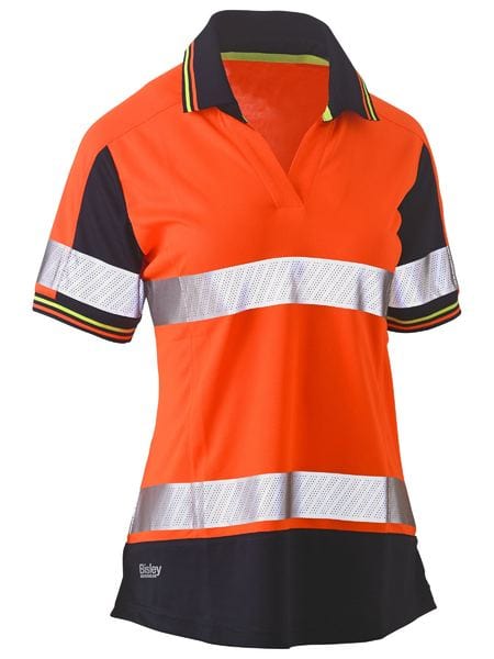 Bisley Polos / Shirts Orange/Navy / 6 Bisley Women’s Taped Two Tone Hi Vis V-Neck Polo
