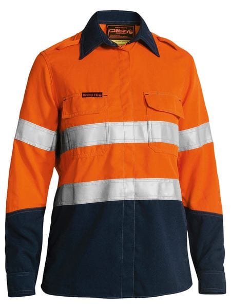 Bisley Polos / Shirts Orange/Navy / 8 Bisley TenCate Tecasafe® Plus 700 Women’s Taped Hi Vis Lightweight FR Vented Shirt