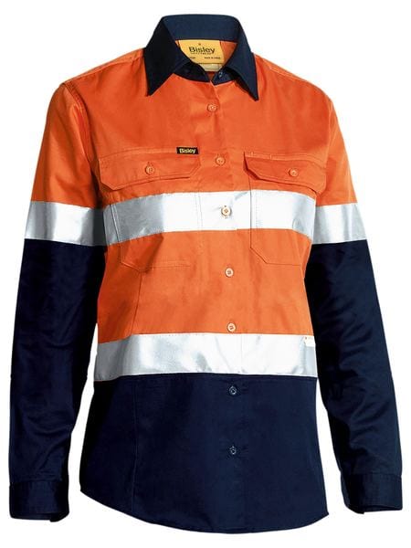 Bisley Polos / Shirts Orange/Navy / 8 Bisley Women's Taped Hi Vis Cool Lightweight Drill Shirt