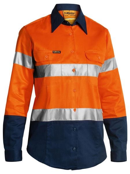 Bisley Polos / Shirts Orange/Navy / 8 Bisley Women's Taped Hi Vis Drill Shirt