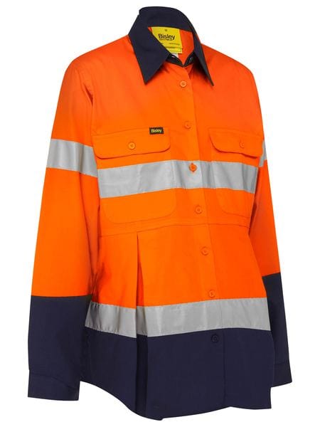 Bisley Polos / Shirts Orange/Navy / 8 Bisley Women's Taped Hi Vis Maternity Drill Shirt