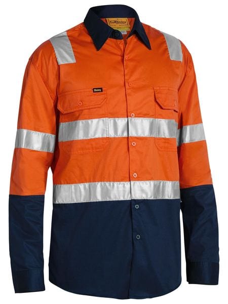 Bisley Polos / Shirts Orange/Navy / S Bisley Taped Hi Vis Cool Lightweight Longsleeve Shirt with Shoulder Tape