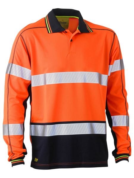 Bisley Polos / Shirts Orange/Navy / XS Bisley Taped Hi Vis Polyester Mesh Long Sleeve Polo