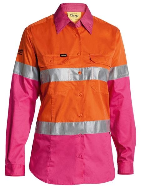 Bisley Polos / Shirts Orange/Pink / 8 Bisley Women's Taped Hi Vis Cool Lightweight Drill Shirt