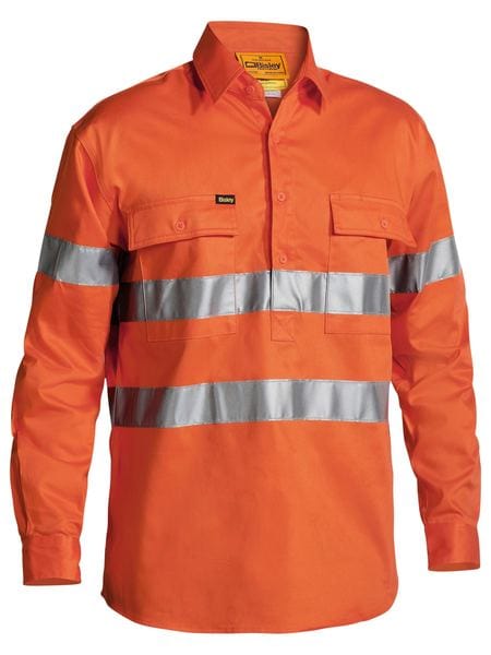 Bisley Polos / Shirts Orange / S Bisley Taped Hi Vis Closed Front Drill Shirt