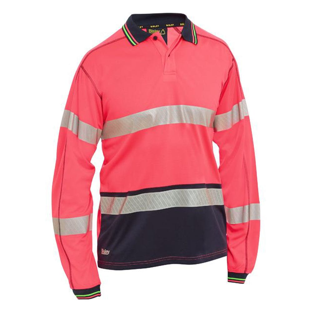 Bisley Polos / Shirts Pink/Navy / XS Bisley Taped Hi Vis Polyester Mesh Long Sleeve Polo