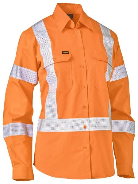 Bisley Polos / Shirts Rail Orange / 6 Bisley Women’s X Taped Biomotion Hi Vis Cool Lightweight Drill Shirt