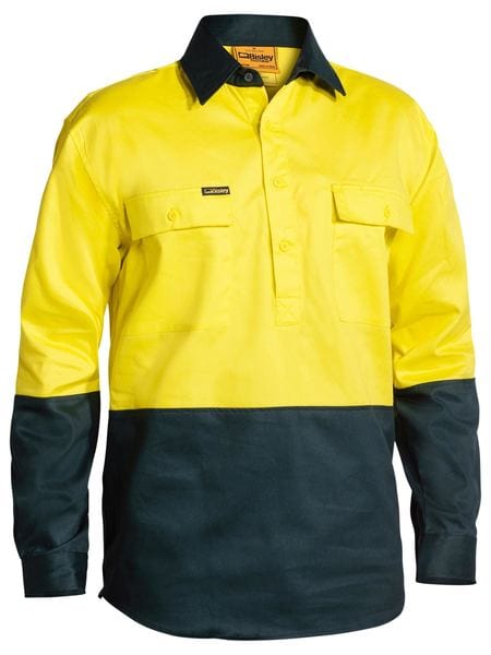 Bisley Polos / Shirts Yellow/Bottle / S Bisley Hi Vis Closed Front Drill Shirt