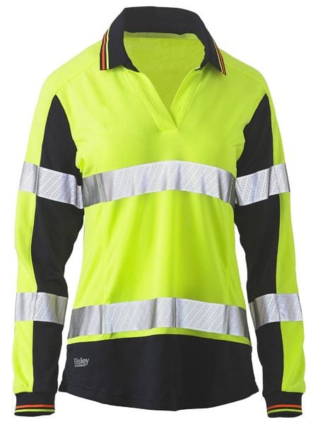 Bisley Polos / Shirts Yellow/Navy / 6 Bisley Women’s Taped Two Tone Hi Vis Longsleeve V-Neck Polo