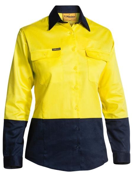 Bisley Polos / Shirts Yellow/Navy / 8 Bisley Women's Hi Vis Drill Shirt