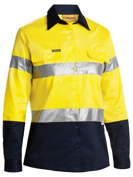 Bisley Polos / Shirts Yellow/Navy / 8 Bisley Women's Taped Hi Vis Drill Shirt