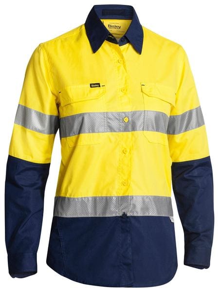 Bisley Polos / Shirts Yellow/Navy / 8 Bisley Women's X Airflow™ Taped Hi Vis Ripstop Shirt