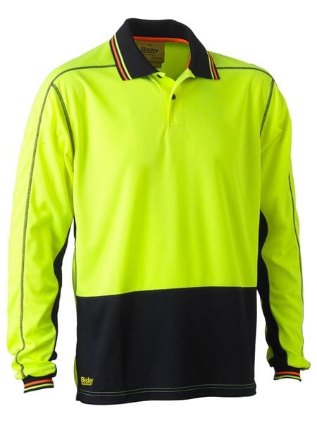 Bisley Polos / Shirts Yellow/Navy / XS Bisley Hi Vis Polyester Mesh Long Sleeve Polo