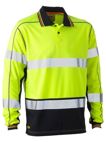 Bisley Polos / Shirts Yellow/Navy / XS Bisley Taped Hi Vis Polyester Mesh Long Sleeve Polo