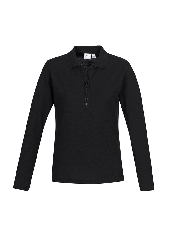 Biz Collection Polos / Shirts Black / 8 Biz Collection Womens Crew Long Sleeve Polo