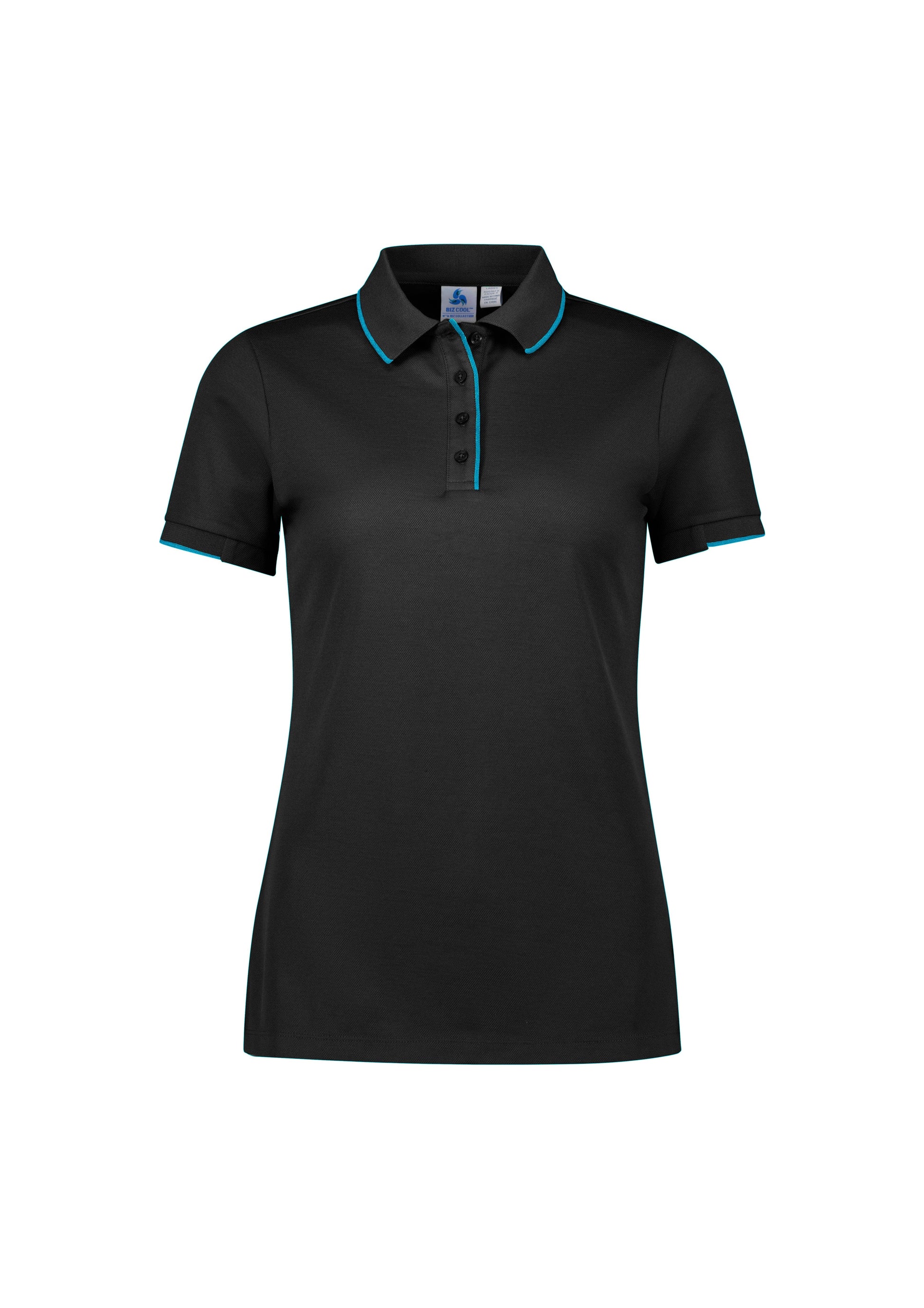 Biz Collection Polos / Shirts Black/Cyan / 6 Biz Collection Womens Focus Short Sleeve Polo