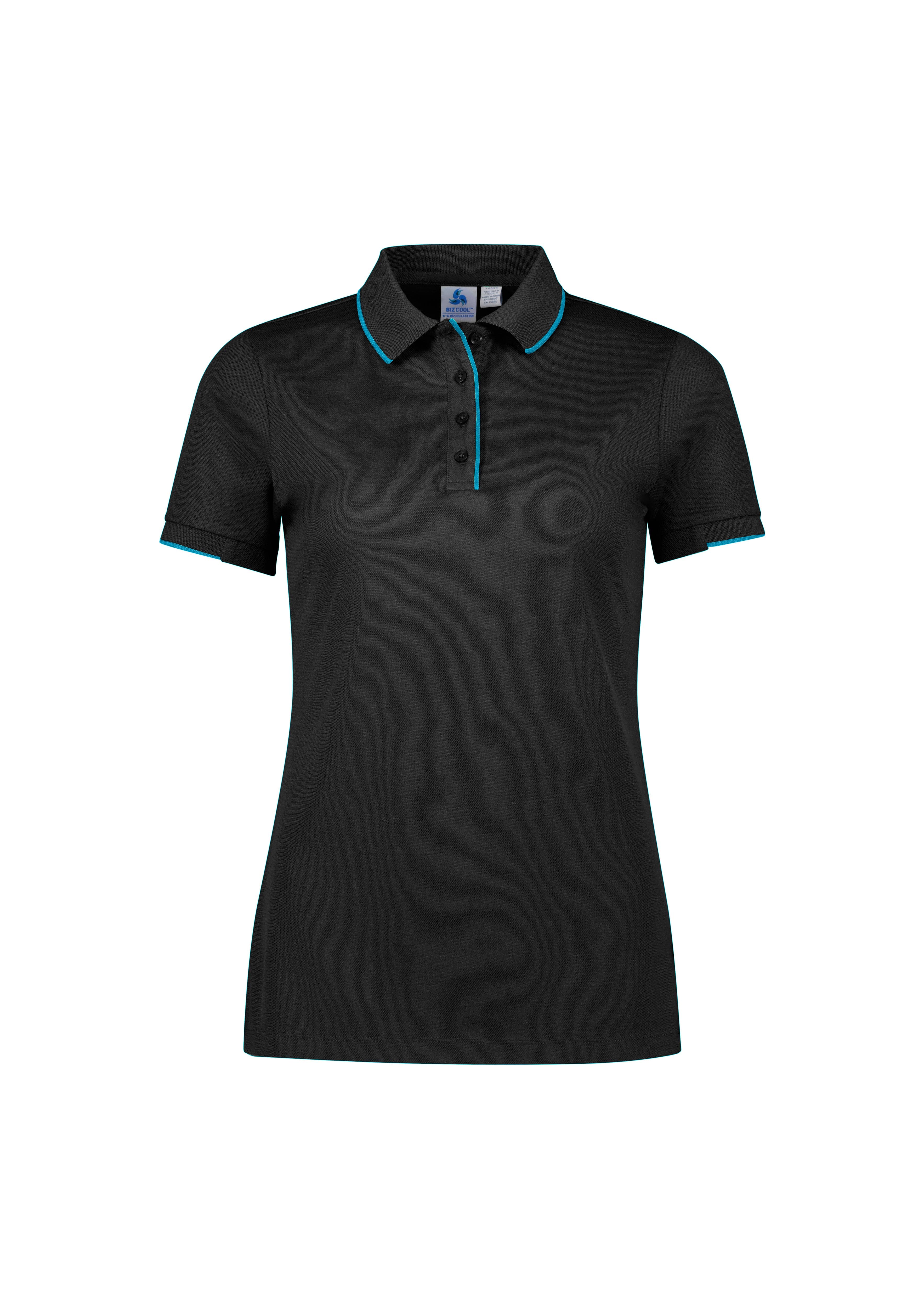 Biz Collection Polos / Shirts Black/Cyan / 6 Biz Collection Womens Focus Short Sleeve Polo