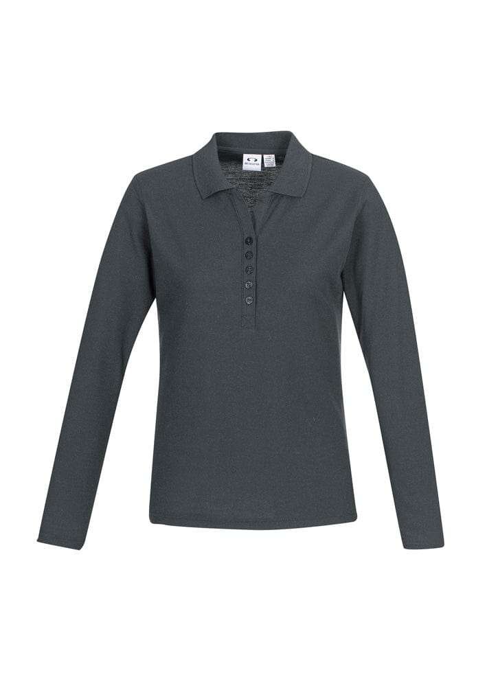 Biz Collection Polos / Shirts Charcoal / 8 Biz Collection Womens Crew Long Sleeve Polo