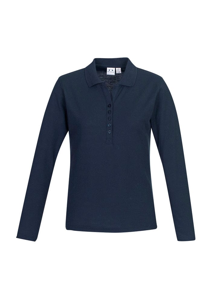Biz Collection Polos / Shirts Navy / 8 Biz Collection Womens Crew Long Sleeve Polo