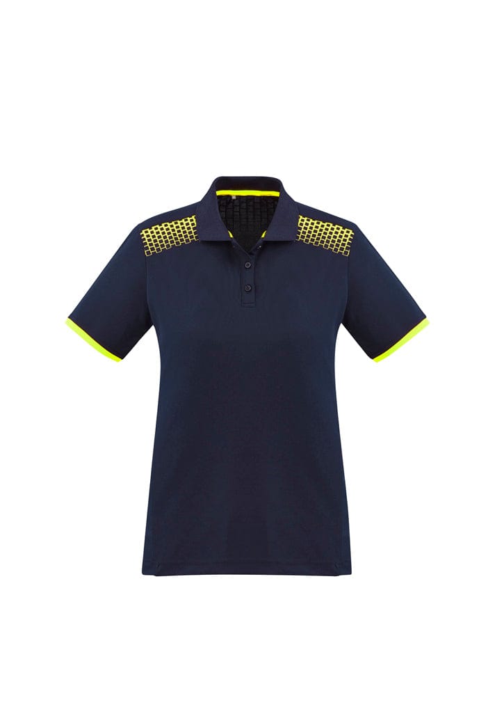 Biz Collection Polos / Shirts Navy/Fluoro Yellow / 6 Biz Collection Womens Galaxy Short Sleeve Polo