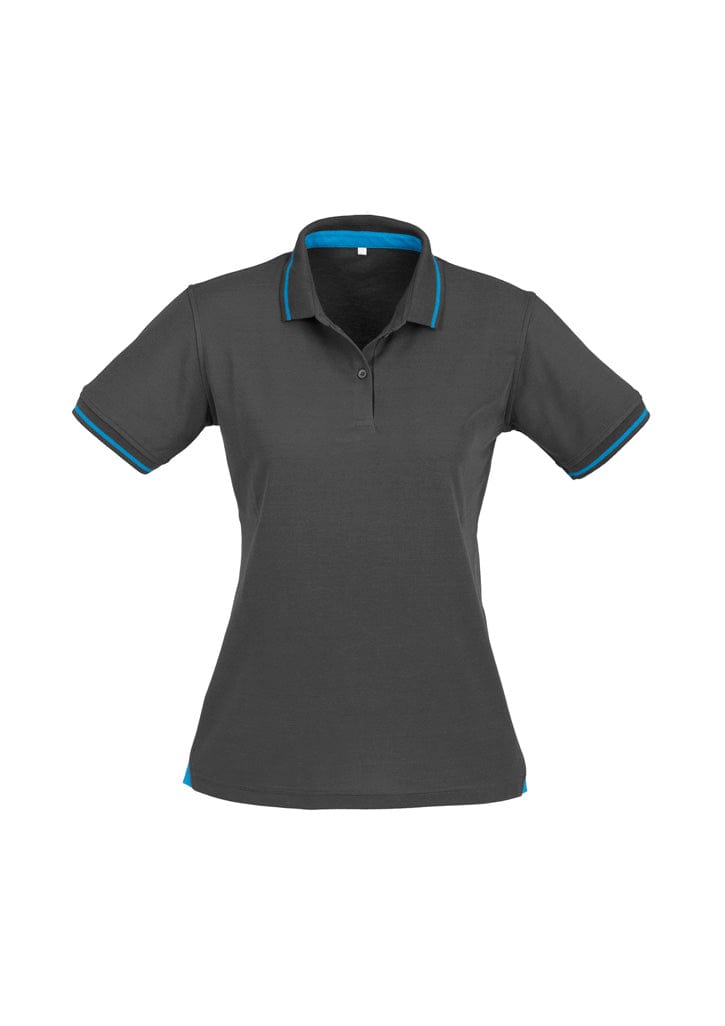 Biz Collection Polos / Shirts Steel Grey/Cyan Blue / 8 Biz Collection Womens Jet Short Sleeve Polo