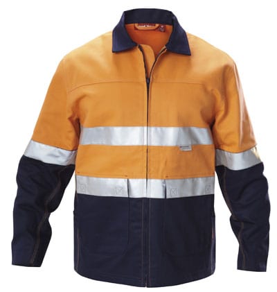 Hard Yakka Jackets / Vests Orange/Navy / S Hard Yakka Hi Vis 2Tone Cotton Work Jacket With 3M Tape