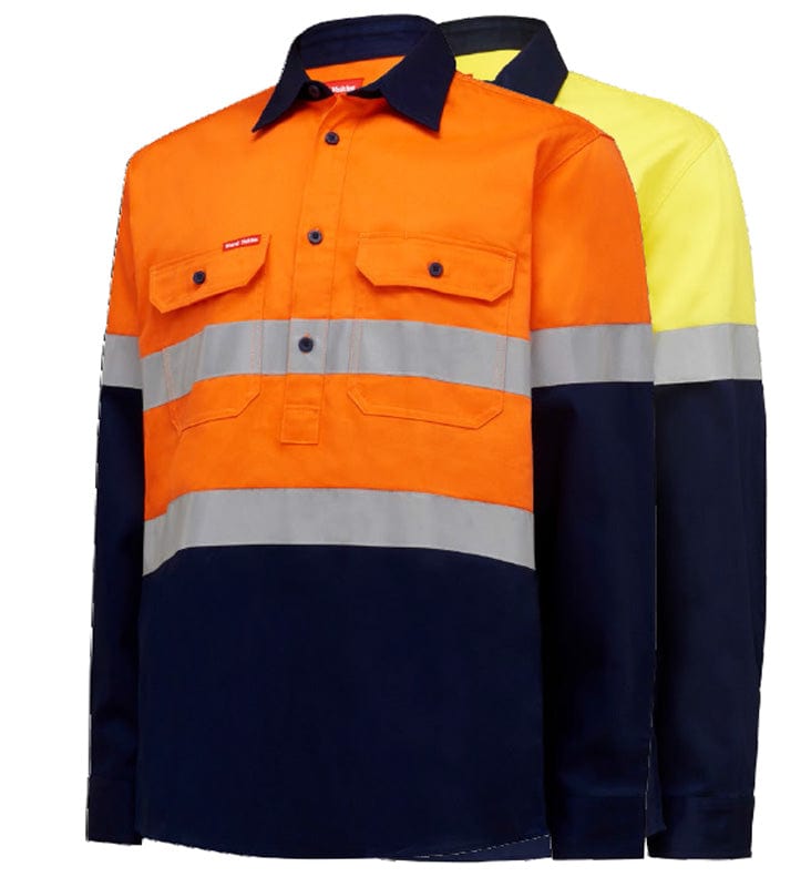 Hard Yakka Polos / Shirts Hard Yakka Hivis Ls H/Weight Closed Front 2Tone Shirt W/Tape