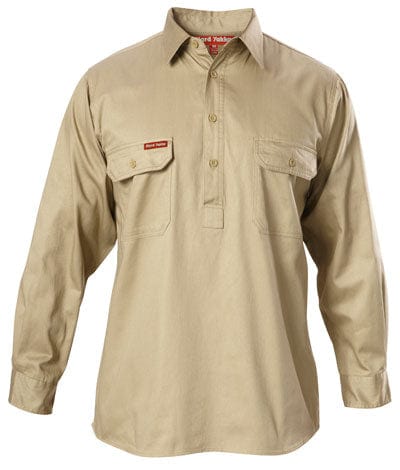 Hard Yakka Polos / Shirts Khaki / S Hard Yakka Yakka Shirt Drill Closed Front Long Sleeve