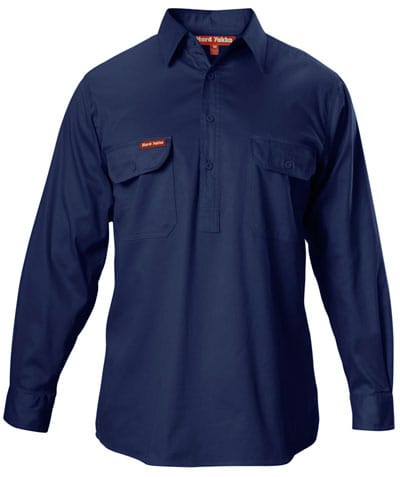 Hard Yakka Polos / Shirts Navy / S Hard Yakka Yakka Shirt Drill Closed Front Long Sleeve