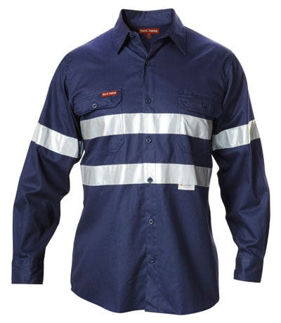 Hard Yakka Polos / Shirts Navy / XS Hard Yakka Shirt Drill With Reflective Tape L/S