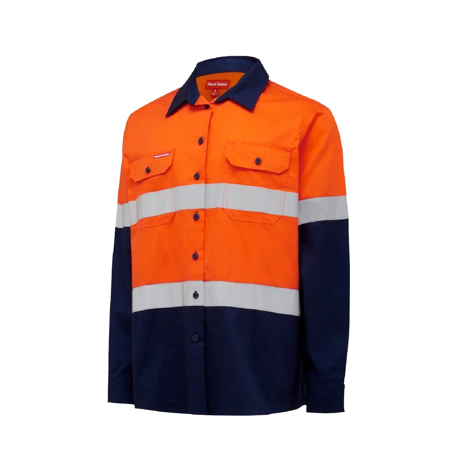 Hard Yakka Polos / Shirts Orange/Navy / 6 Hard Yakka Women's Hi-Vis Lightweight 2 Tone Taped L/S Shirt