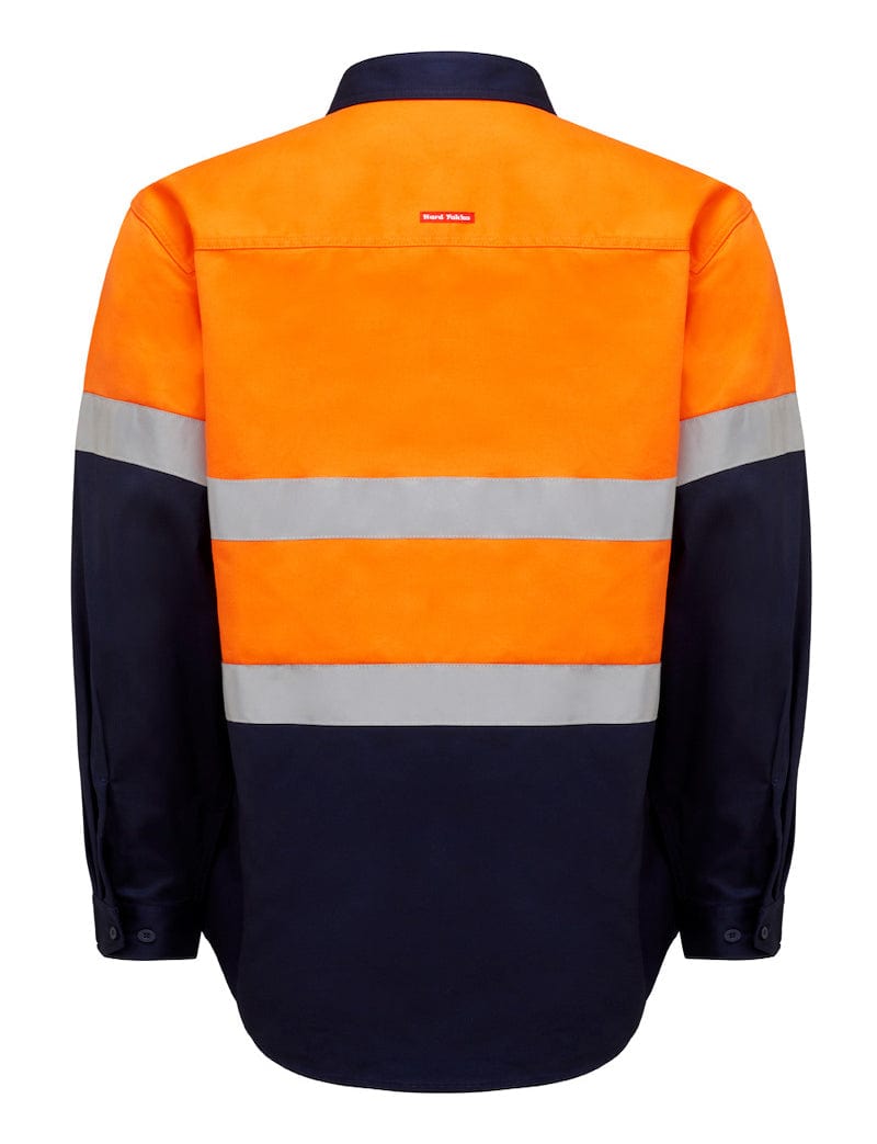Hard Yakka Polos / Shirts Orange/Navy / S Hard Yakka Hivis L/Slv 2 Tone Cotton Drill Shirt W/Tape
