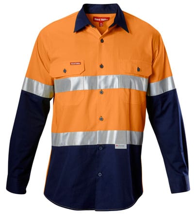 Hard Yakka Polos / Shirts Orange/Navy / S Hard Yakka Klgr Hi Vis 2T Ctn Twill Shirt 3/3M Tpe Lng Slv