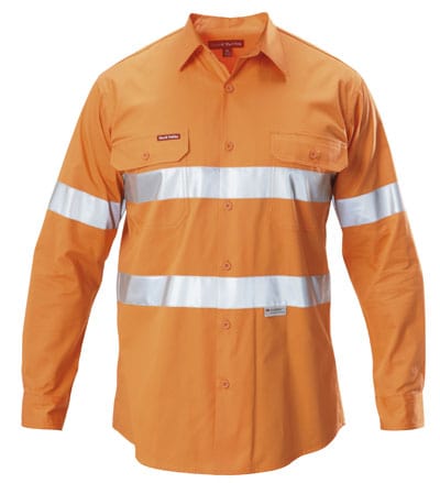 Hard Yakka Polos / Shirts Safety Orange / S Hard Yakka Klgr Hi Vis Ctn Twill Shirt W/3M Tape Long Sleeve