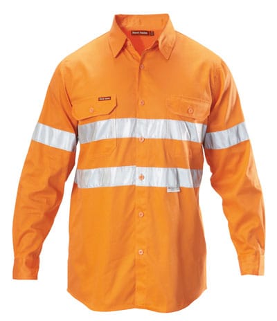 Hard Yakka Polos / Shirts Safety Orange / XS Hard Yakka Shirt Drill With Reflective Tape L/S