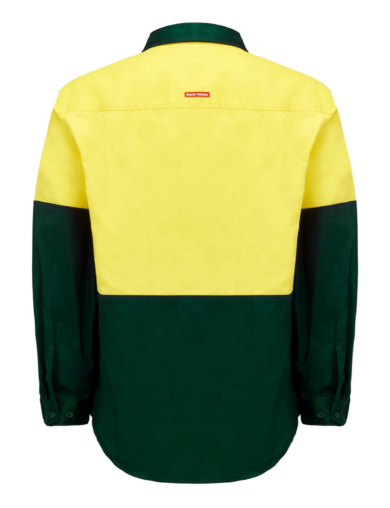 Hard Yakka Polos / Shirts Yellow/Green / S Hard Yakka Hivis L/Slv H/Weight 2 Tone Cotton Drill Shirt