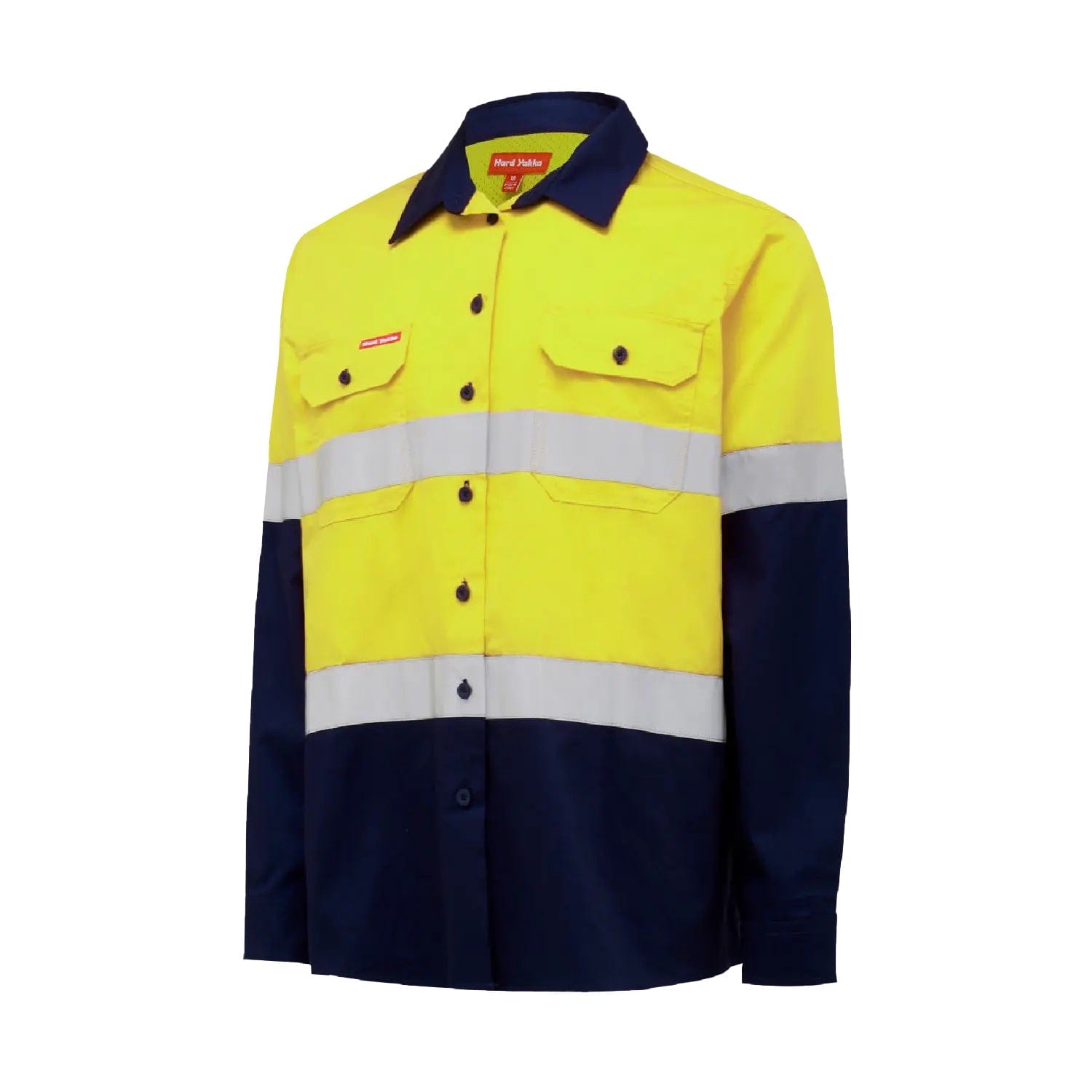 Hard Yakka Polos / Shirts Yellow/Navy / 6 Hard Yakka Women's Hi-Vis Lightweight 2 Tone Taped L/S Shirt