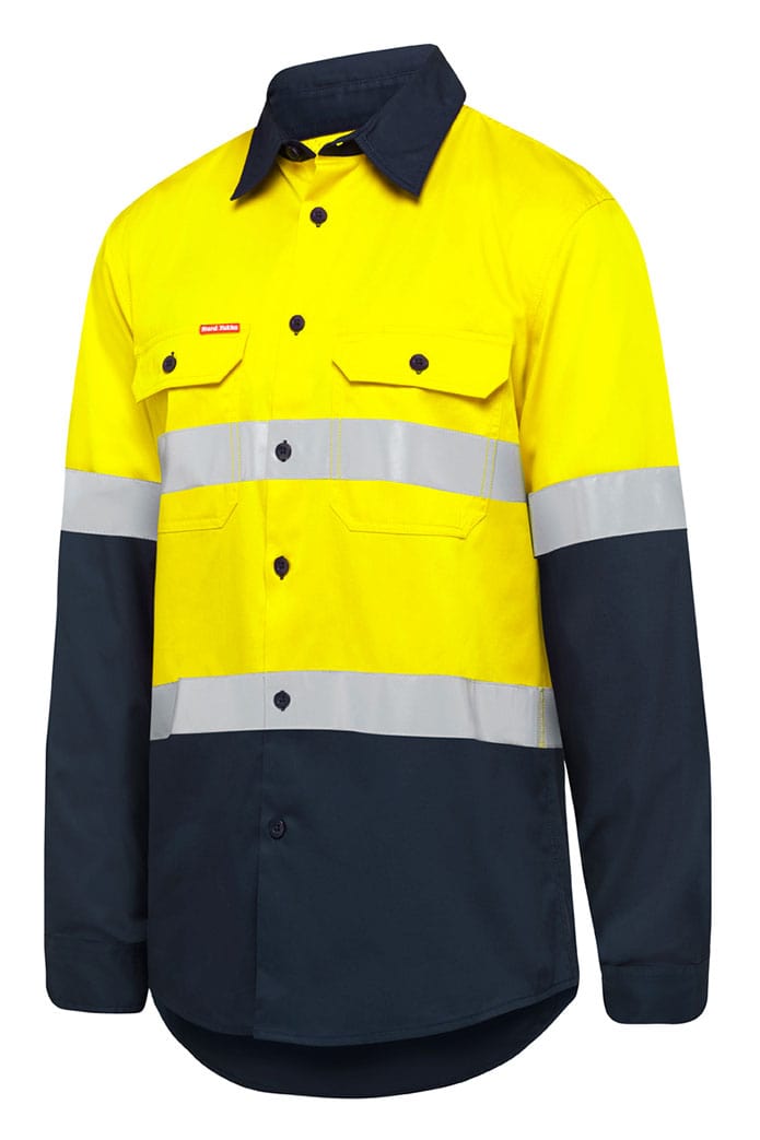 Hard Yakka Polos / Shirts Yellow/Navy / S Hard Yakka Basic Shirt 2T 145Gsm Drill Vented With Tape Ls