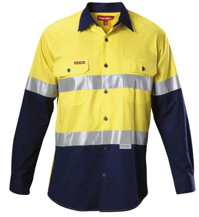 Hard Yakka Polos / Shirts Yellow/Navy / S Hard Yakka Klgr Hi Vis 2T Ctn Twill Shirt 3/3M Tpe Lng Slv