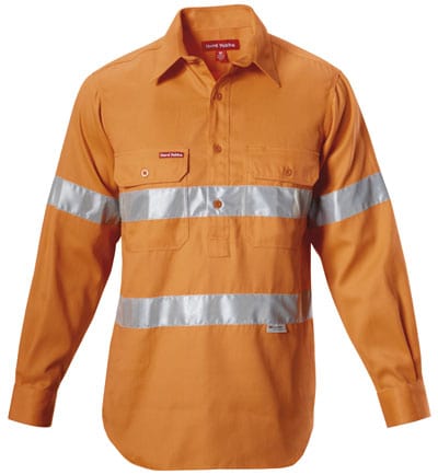 Hard Yakka Safety Orange / S Hard Yakka Hi Vis Clsd Frnt Ctn Drill Shirt W/3M Tpe Lng Slve