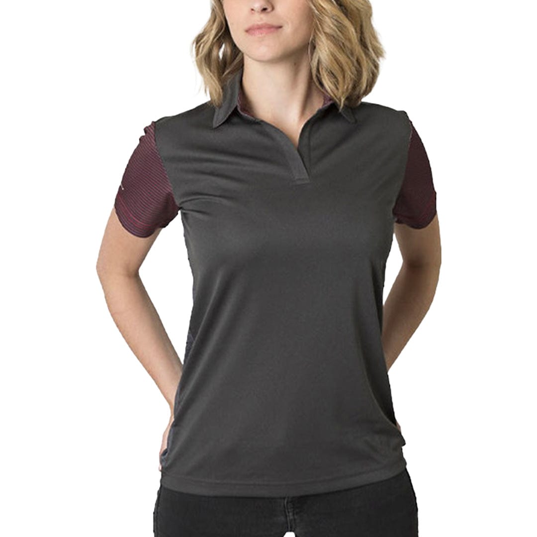 In Style Apparel Polos / Shirts Dark Charcoal/Charcoal Heather/Deep Red Stripe / 8 In Style Apparel Womens Polo Shirt BKP600L