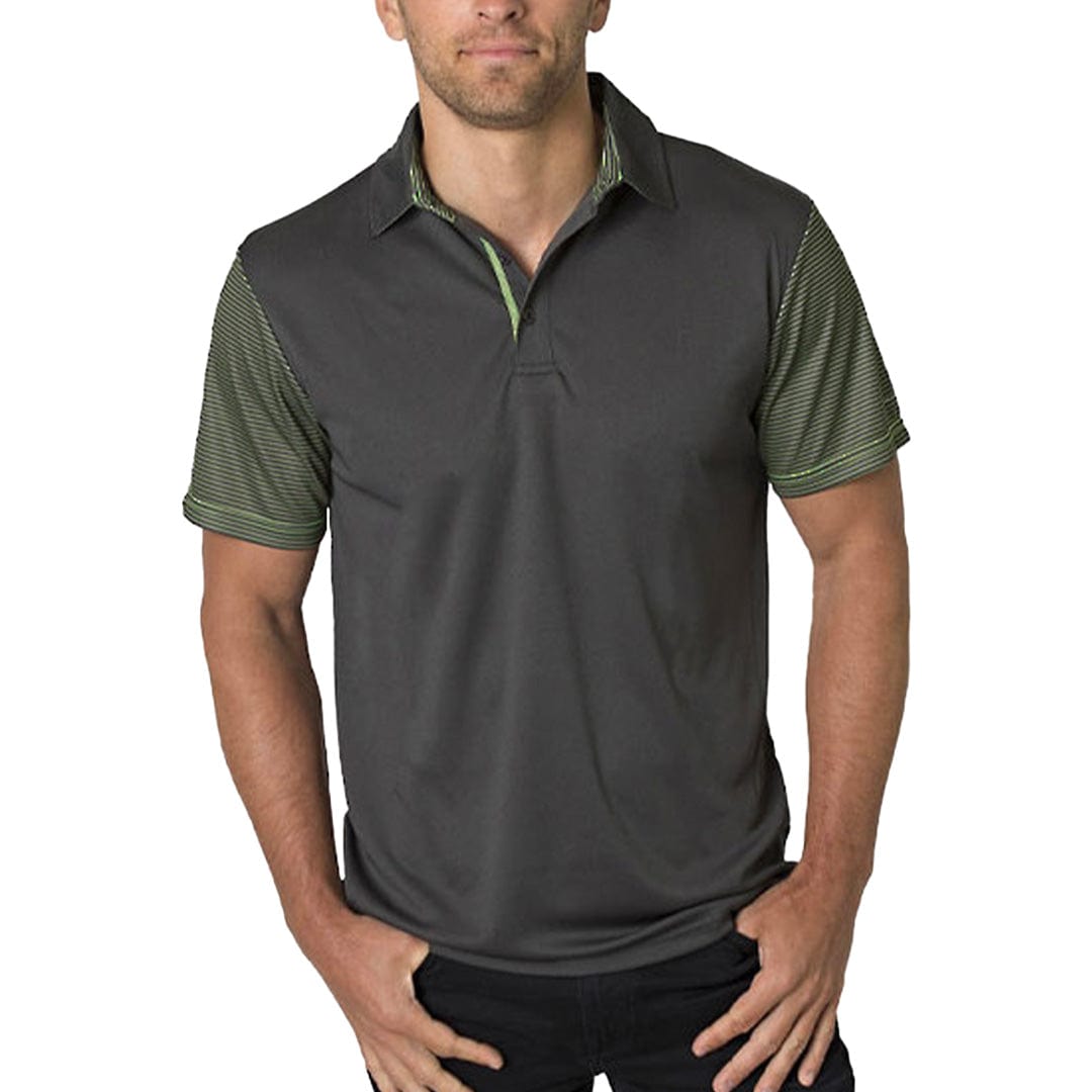In Style Apparel Polos / Shirts Dark Charcoal/Charcoal Heather/Neon Lime Stripe / S In Style Apparel Mens Polo Shirt BKP600
