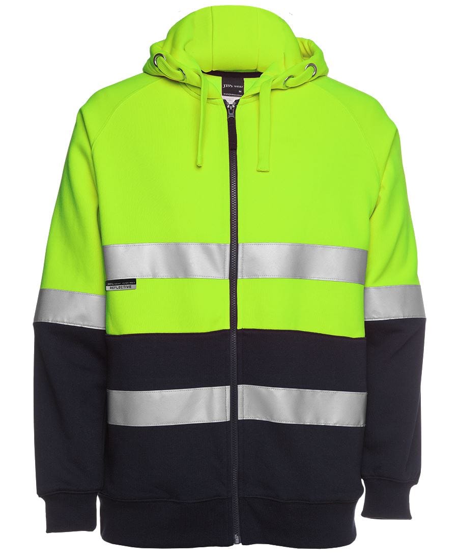 JB's Wear Hoodies Lime/Navy / XS JB's Wear Hi Vis (D+N) Full Zip Fleecy Hoodie