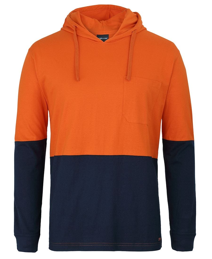 JB's Wear Hoodies Orange/Navy / 2XS JB's Wear Hi Vis L/S Cotton Tee With Hood